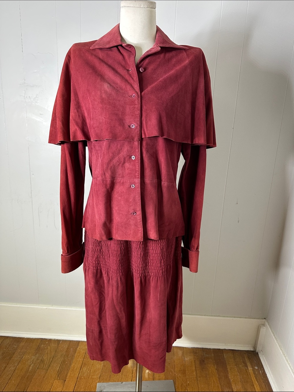 Vintage Calvin Klein 80s Suede Leather Skirt And Top Set